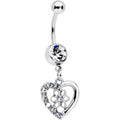 Clear Gem Floral Hollow Heart Valentines Day Dangle Belly Ring