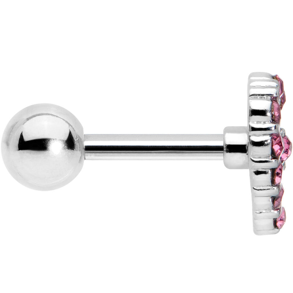 16G 1/4 Pink Gem Floral Hollow Heart Cartilage Tragus Earring