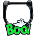 16G 3/8 Black Green Boo Ghost Halloween Cartilage Clicker Ring