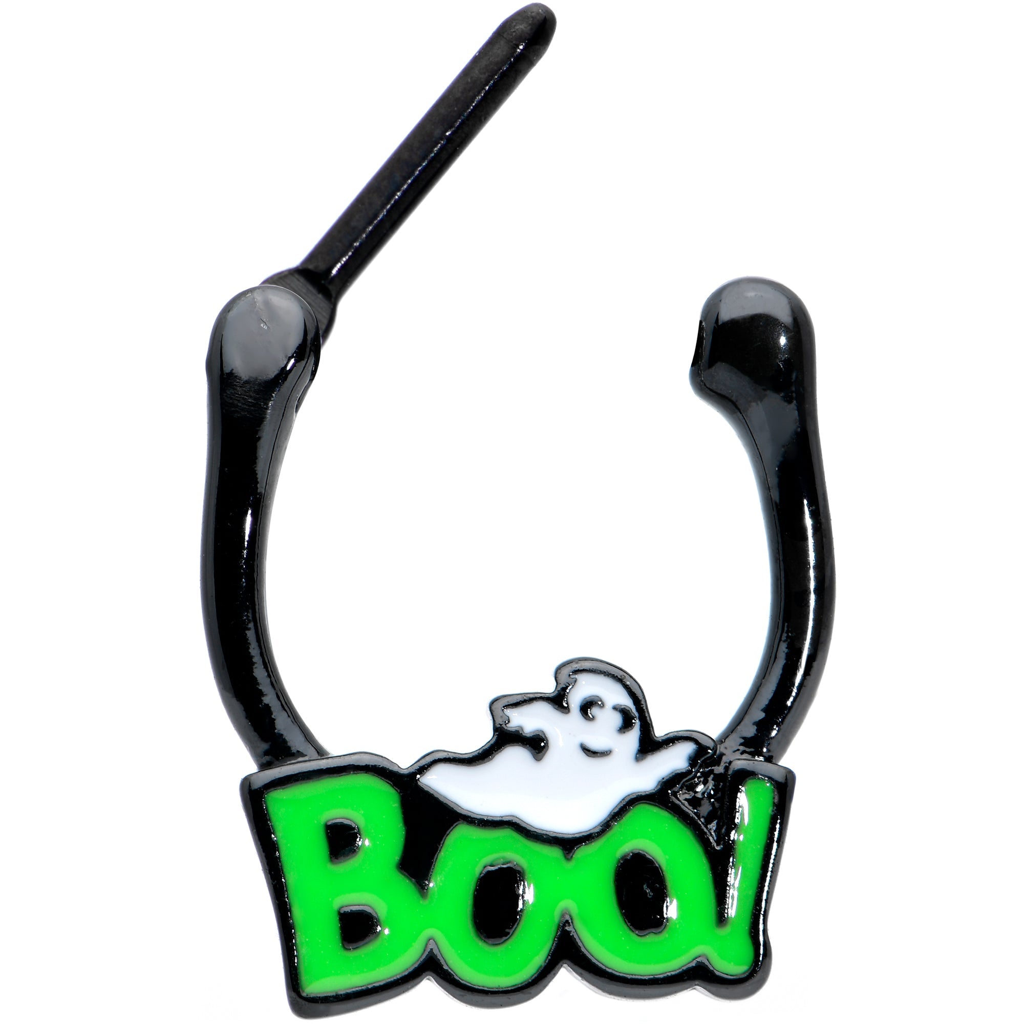 16G 3/8 Black Green Boo Ghost Halloween Cartilage Clicker Ring