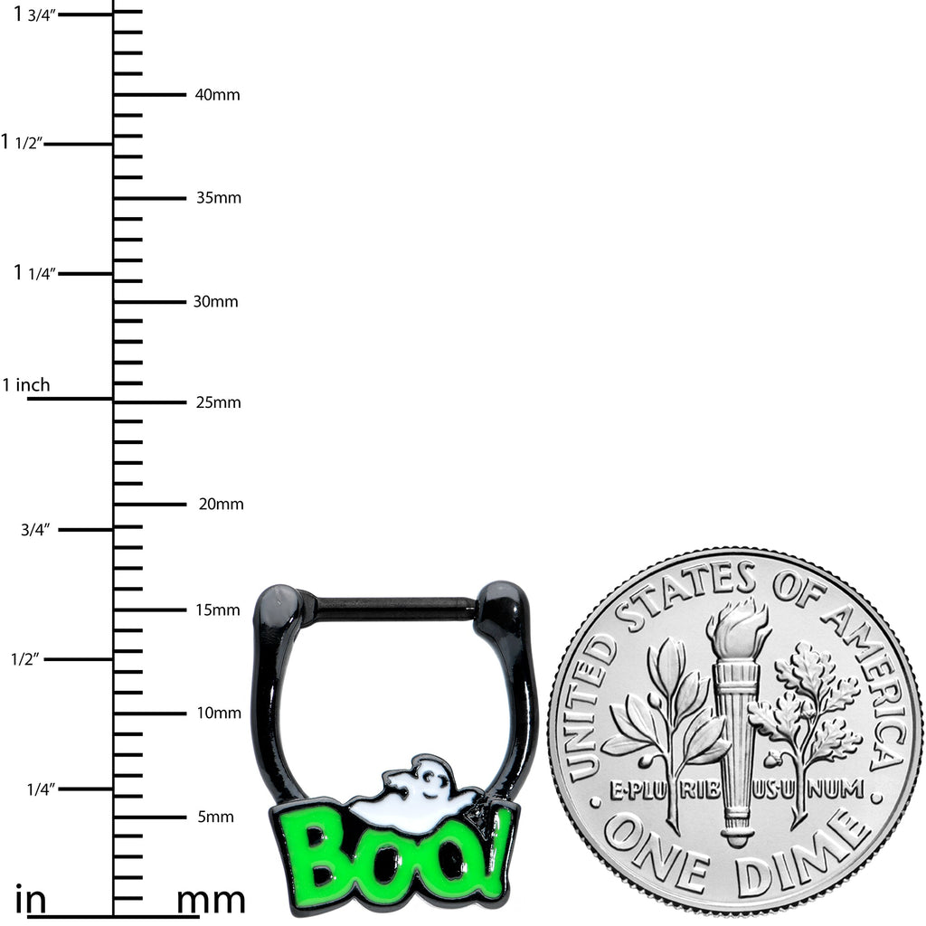 16G 3/8 Black Green Boo Ghost Halloween Cartilage Clicker Ring