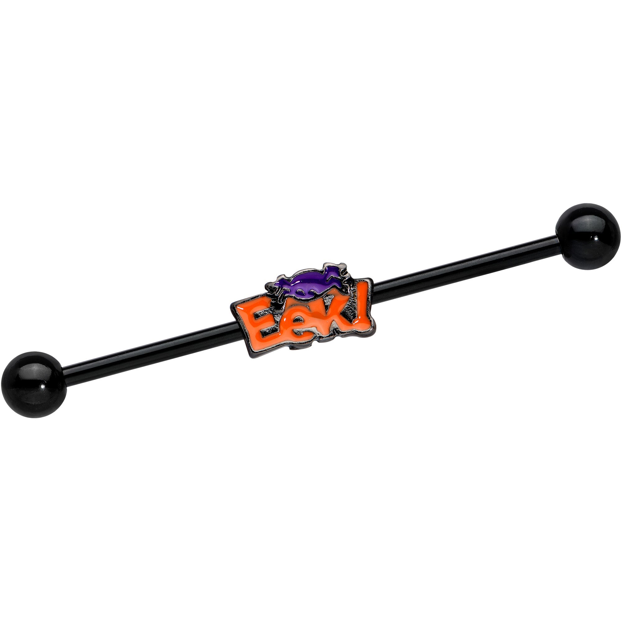 14G Black Eek Purple Spider Halloween Industrial Barbell 38mm