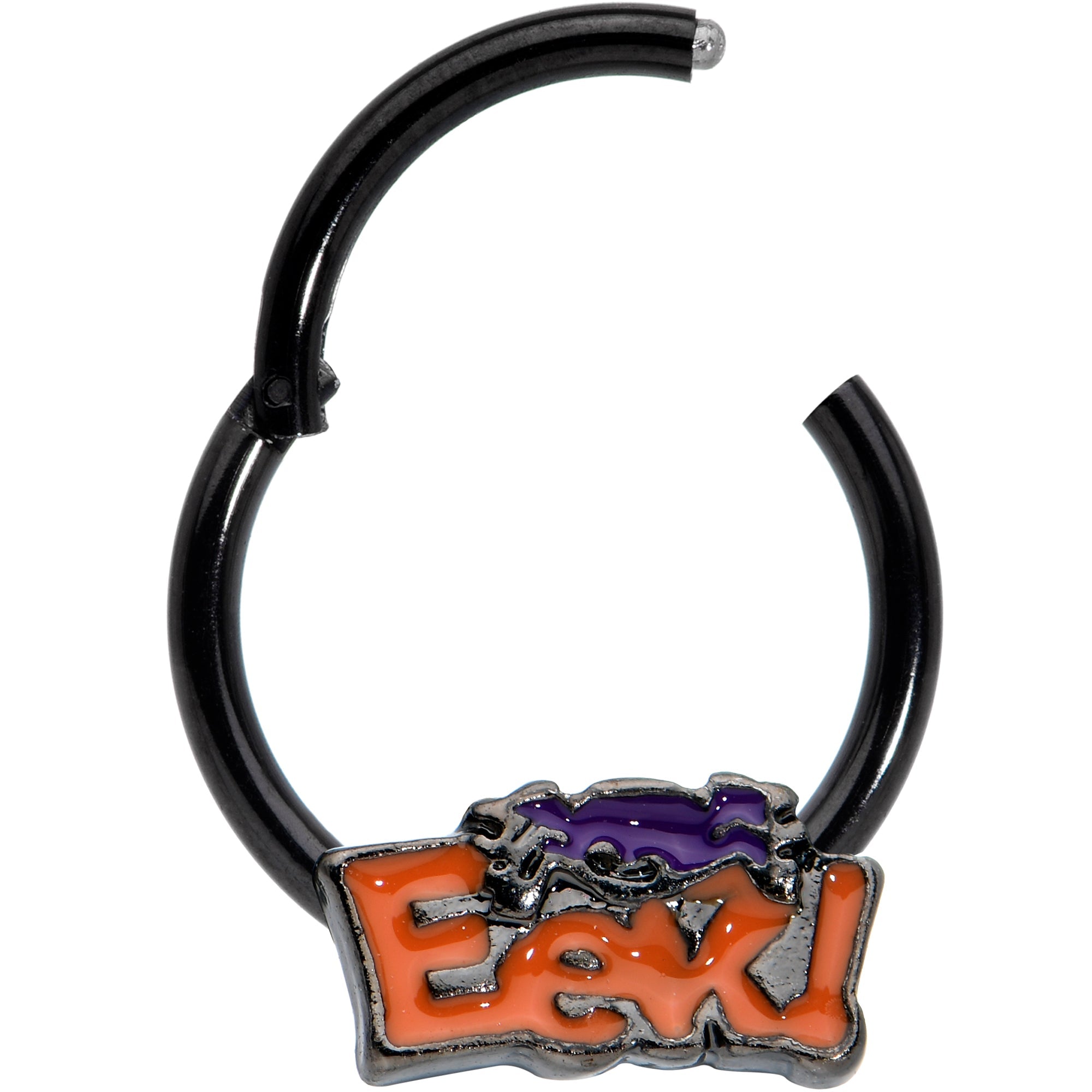 16G 3/8 Black Eek Purple Spider Halloween Hinged Segment Ring