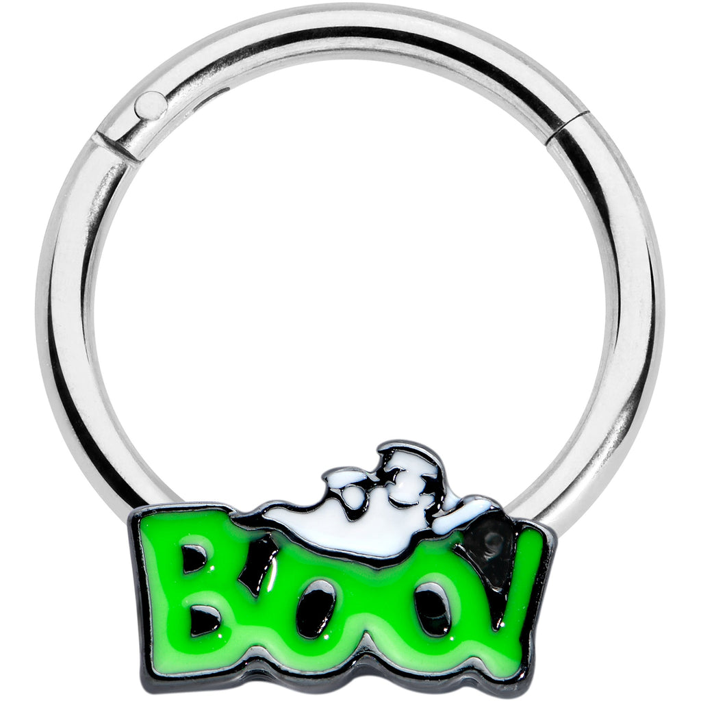 16G 3/8 Green Boo Smile Ghost Halloween Hinged Segment Ring
