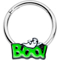 16G 3/8 Green Boo Smile Ghost Halloween Hinged Segment Ring