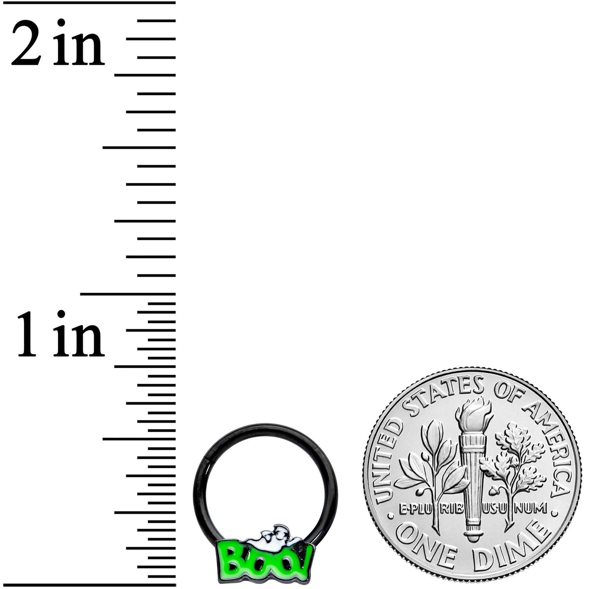 16G 3/8 Black Green Boo Smile Ghost Halloween Hinged Segment Ring