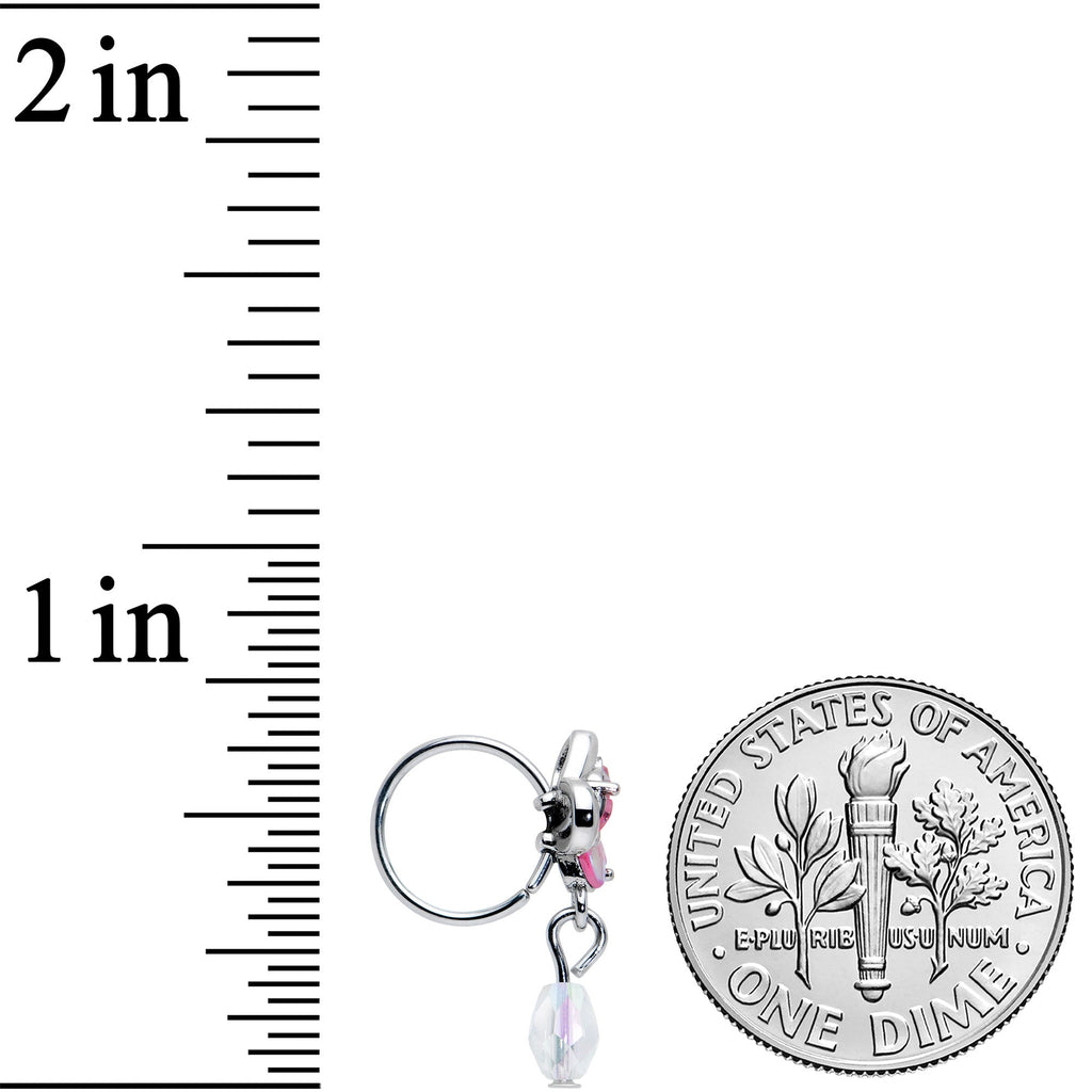 20G 5/16 Heart Pink Butterfly Clear Dangle Nose Hoop