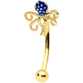 16G 5/16 Gold Tone Textured Blue Octopus Curved Eyebrow Ring