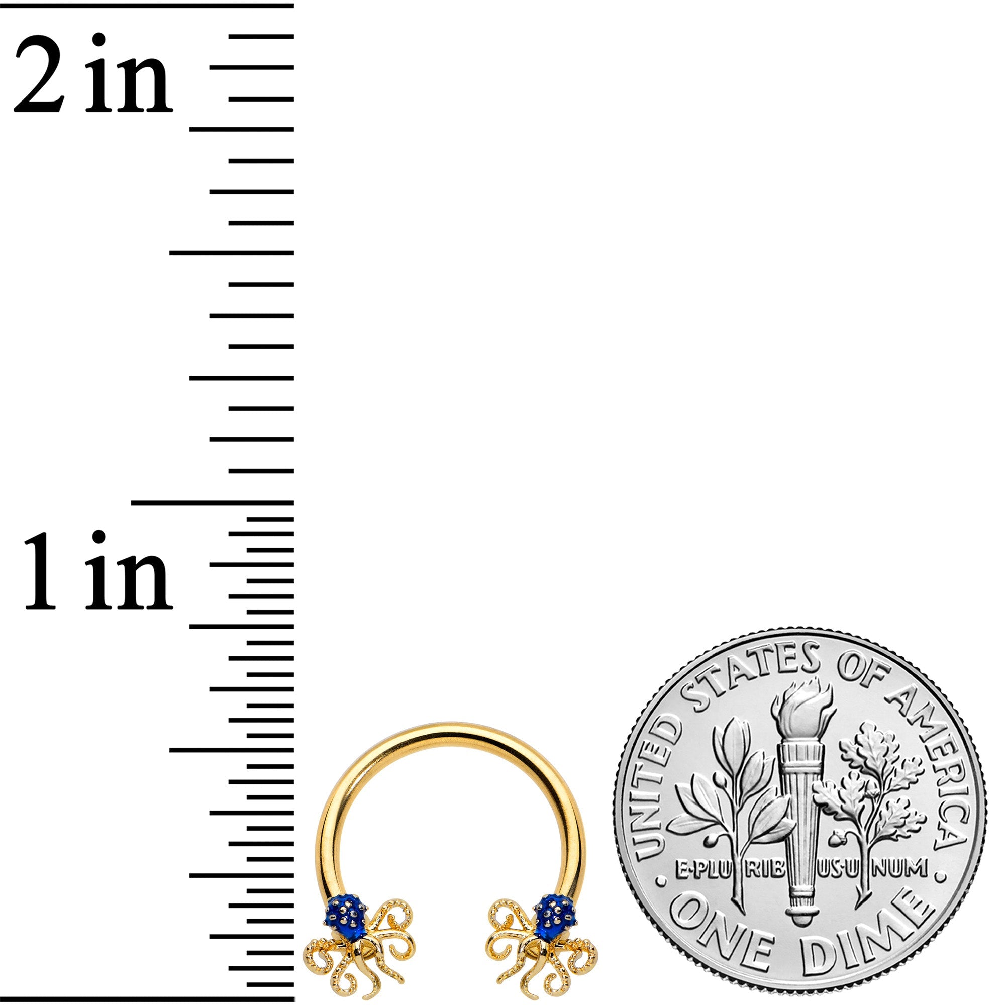16G 3/8 Gold Tone Blue Octopus Ends Horseshoe Circular Barbell