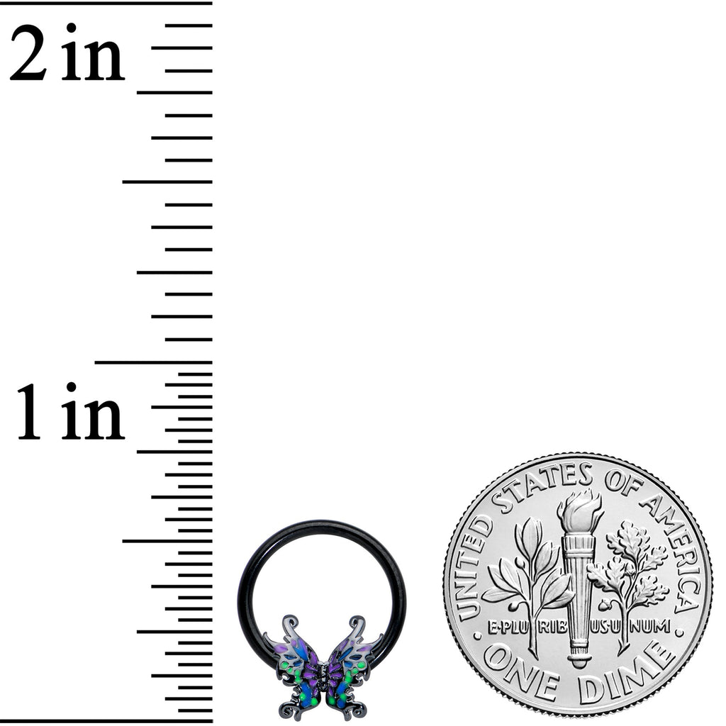 16G 3/8 Black Fantasy Faerie Wings BCR Captive Ring