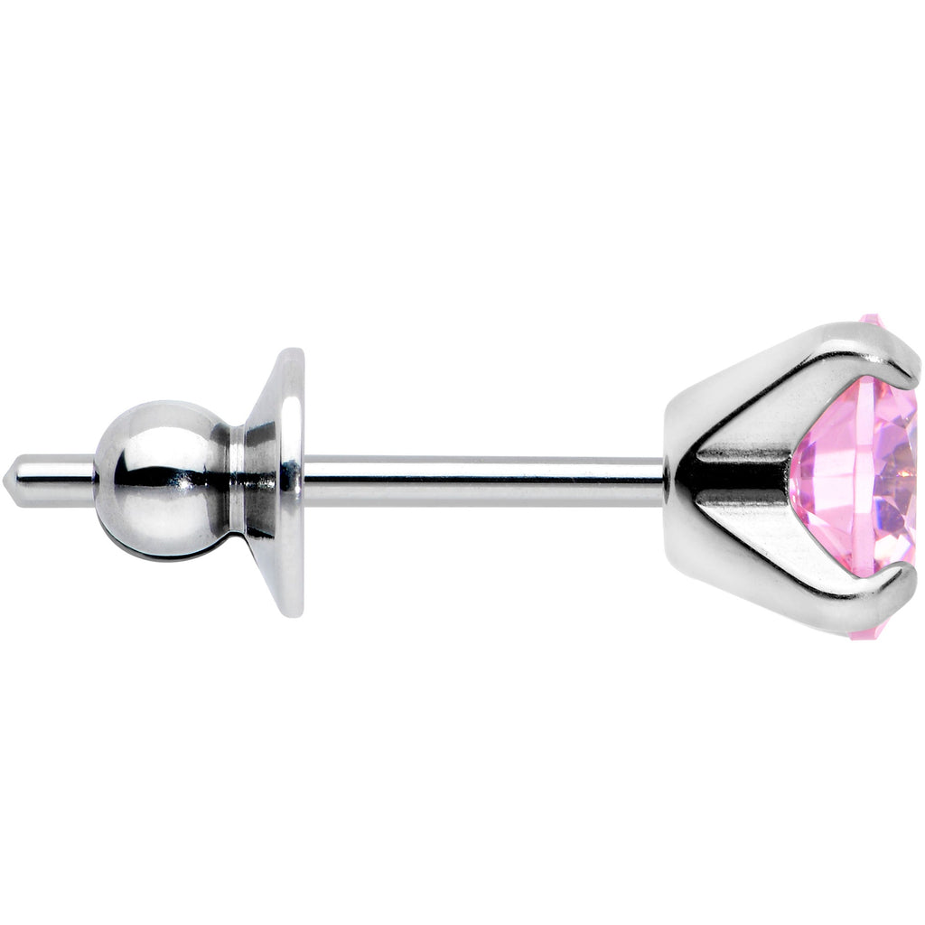 Pink CZ Gem 5mm G23 Titanium Post Stud Earrings