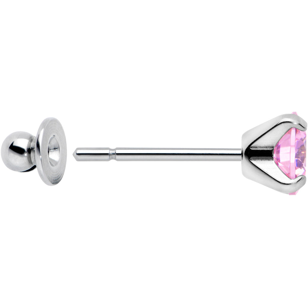 Pink CZ Gem 5mm G23 Titanium Post Stud Earrings