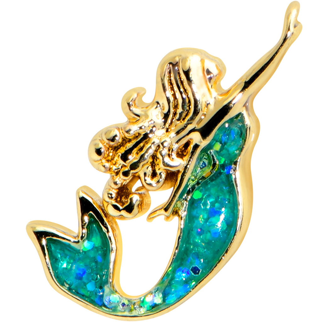 16G 5/16 Green Faux Opal Gold Tone Curvy Mermaid Labret Tragus