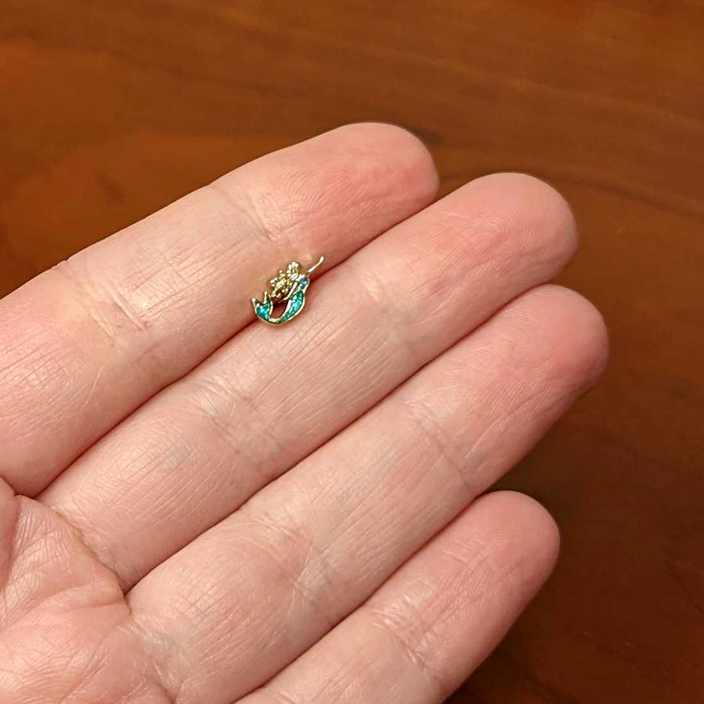 16G 5/16 Green Faux Opal Gold Tone Curvy Mermaid Labret Tragus
