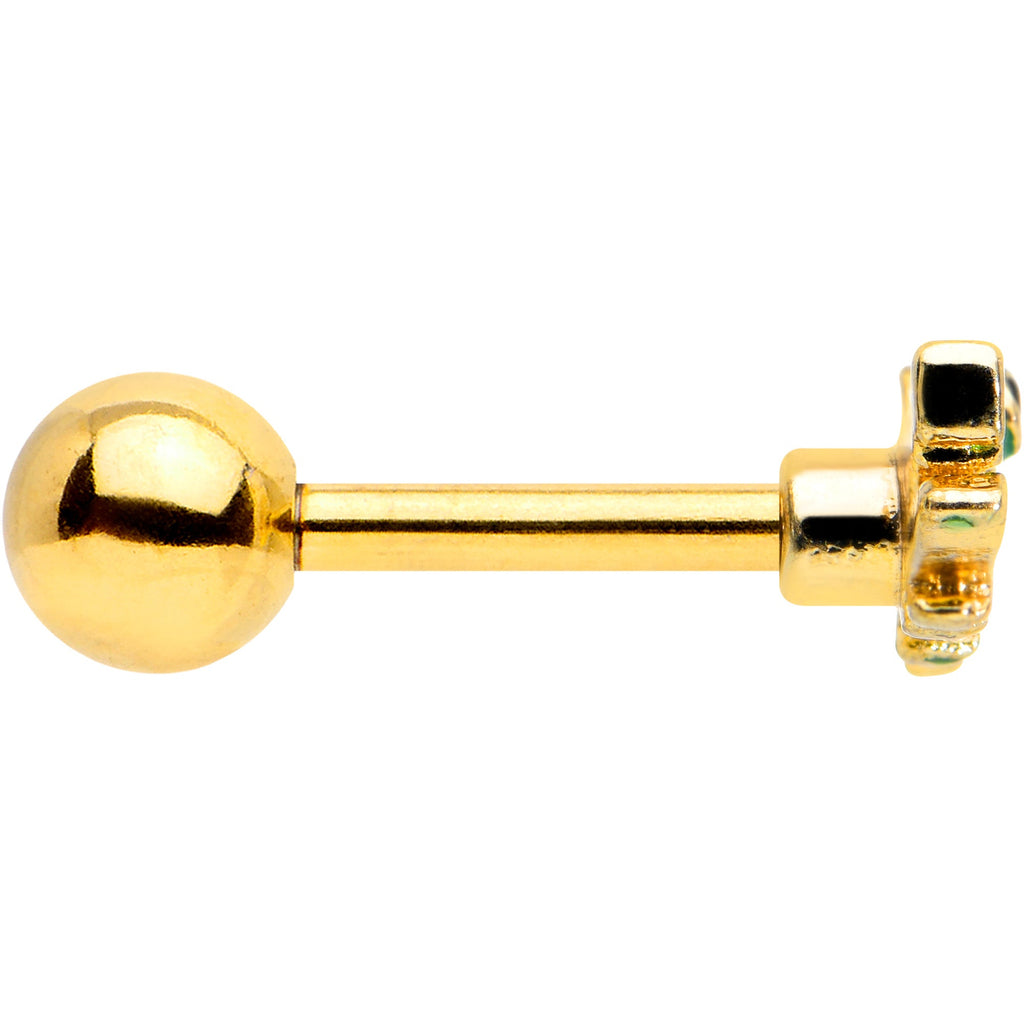16G 1/4 Gold Tone Green Hungry Alligator Cartilage Tragus Earring