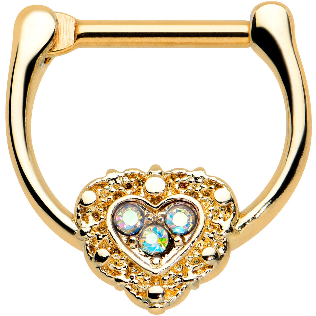 16G 5/16 Aurora Gem Gold Tone Baroque Heart Cartilage Clicker