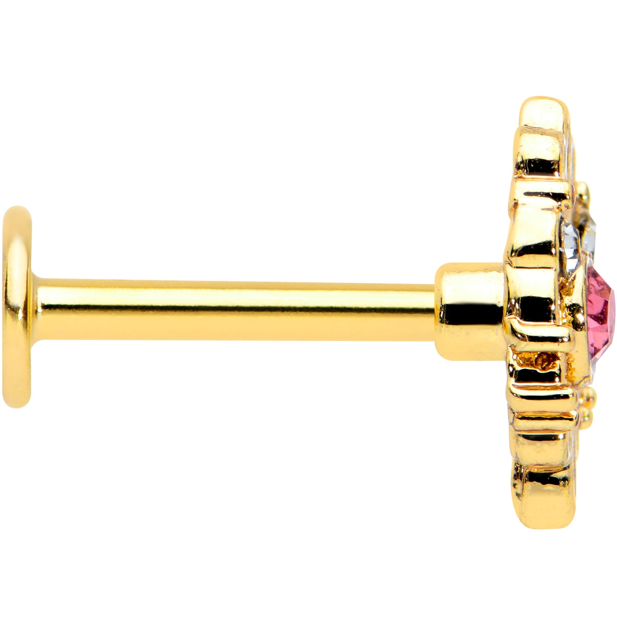16G 5/16 Pink Clear Gem Gold Tone Lace Love Labret Monroe Tragus