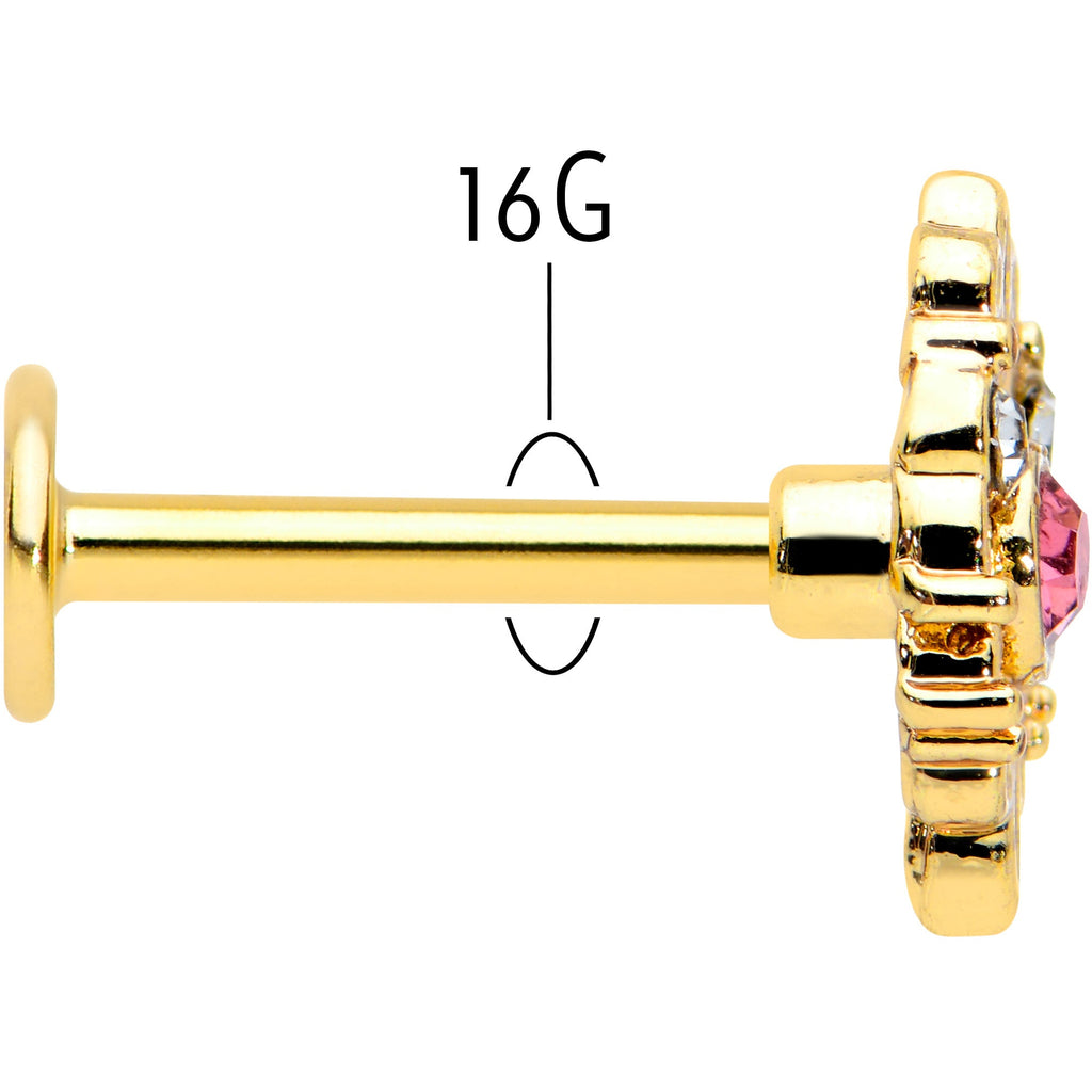16G 5/16 Pink Clear Gem Gold Tone Lace Love Labret Monroe Tragus