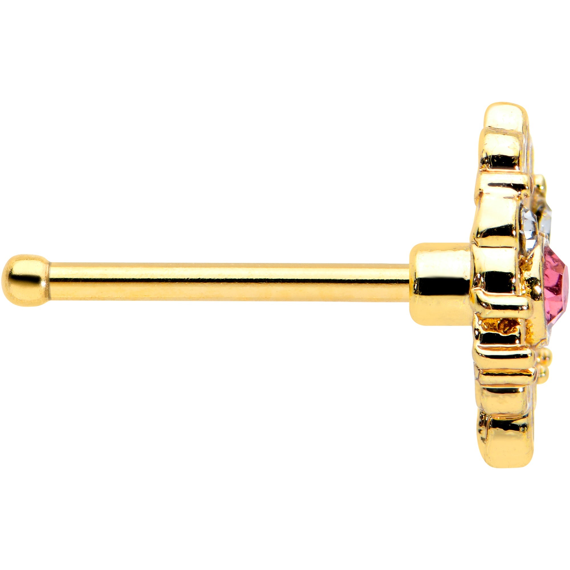 20G 1/4 Pink Clear Gem Gold Tone Lace Love Nose Bone