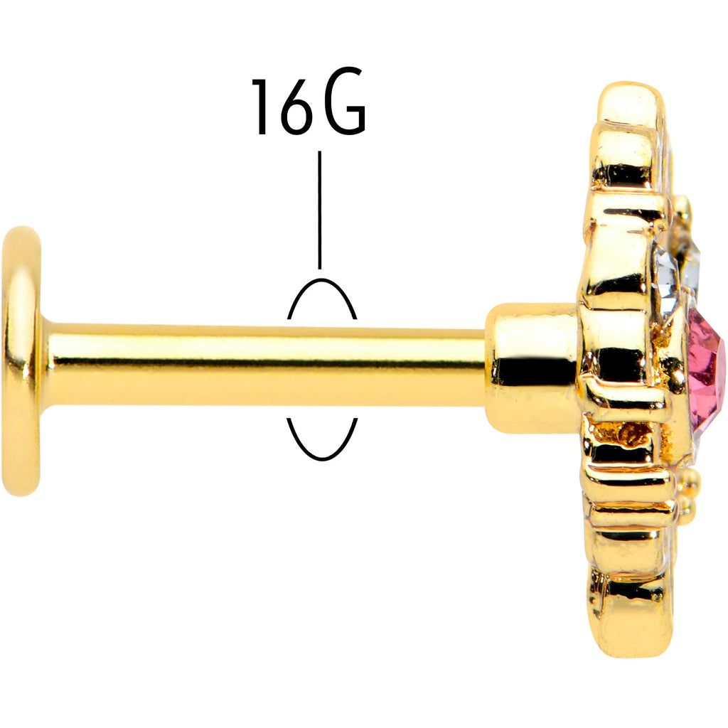 16G 1/4 Pink Clear Gem Gold Tone Lace Love Labret Monroe Tragus