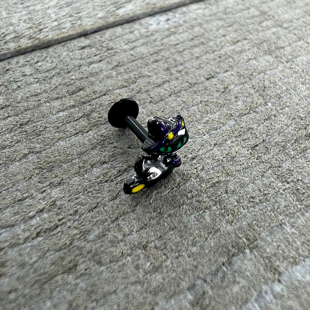 16G 1/4 Black Witch Cat Halloween Labret Monroe Tragus