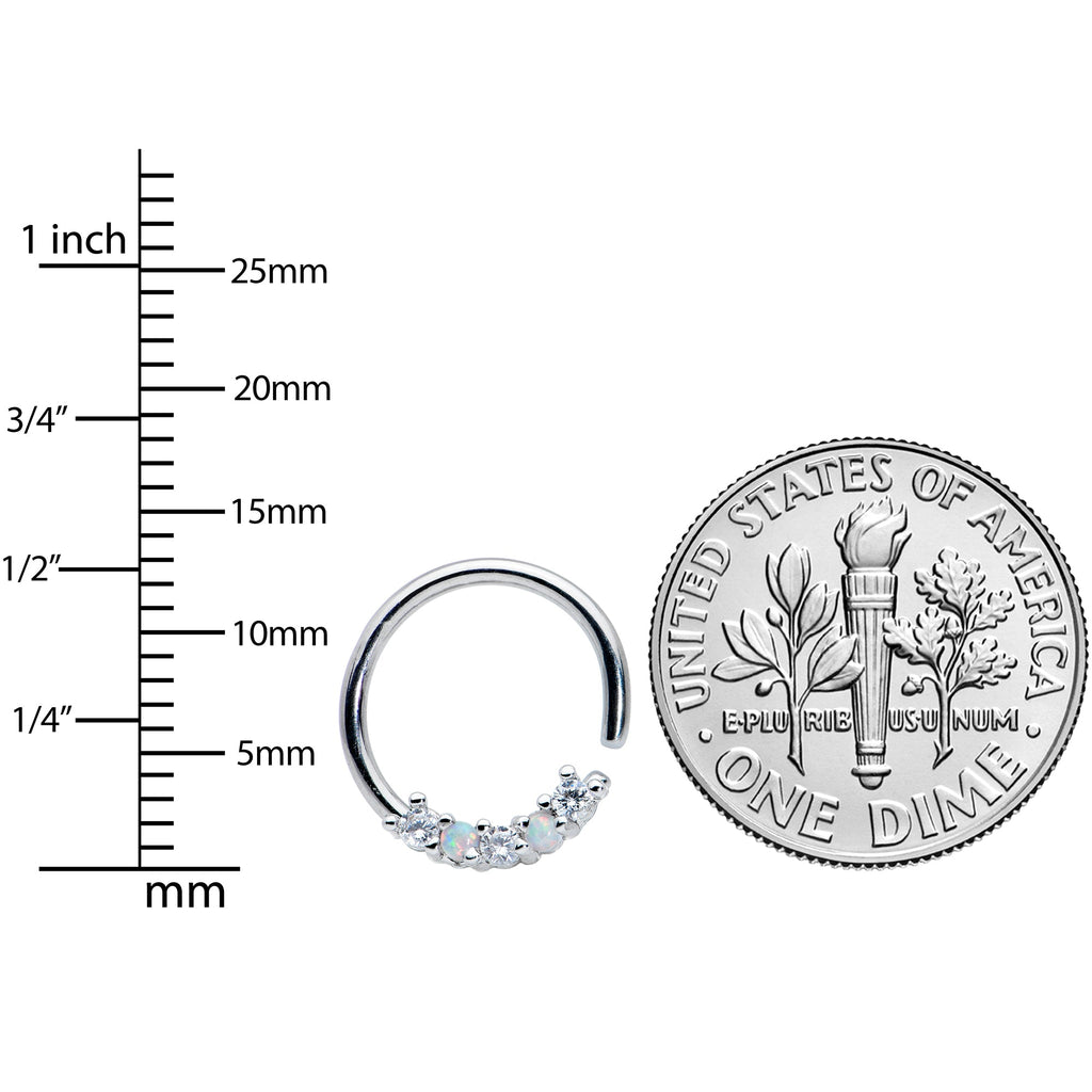16G 3/8 White Synthetic Opal Clear CZ Gem Style Closure Ring