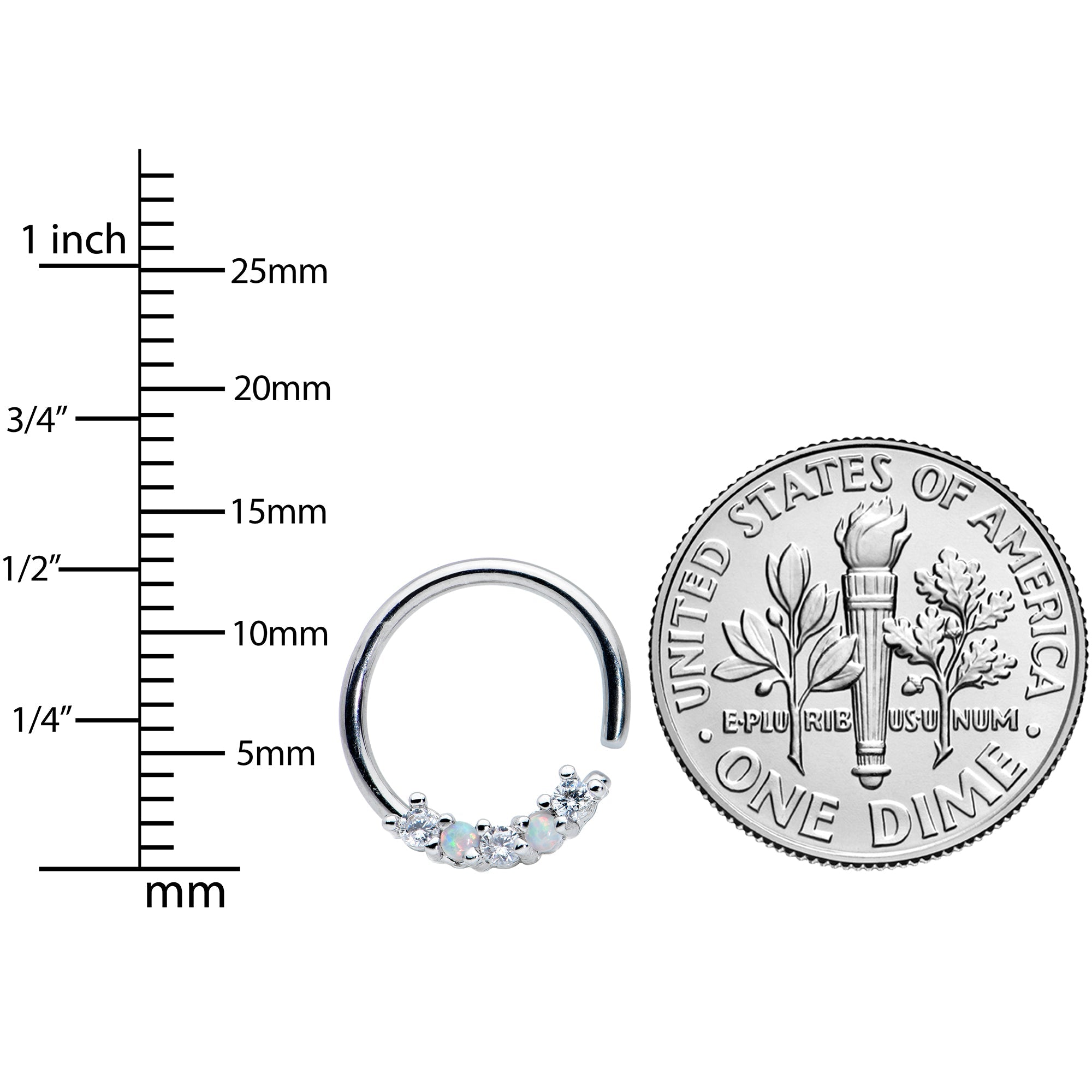 16G 3/8 White Synthetic Opal Clear CZ Gem Style Closure Ring