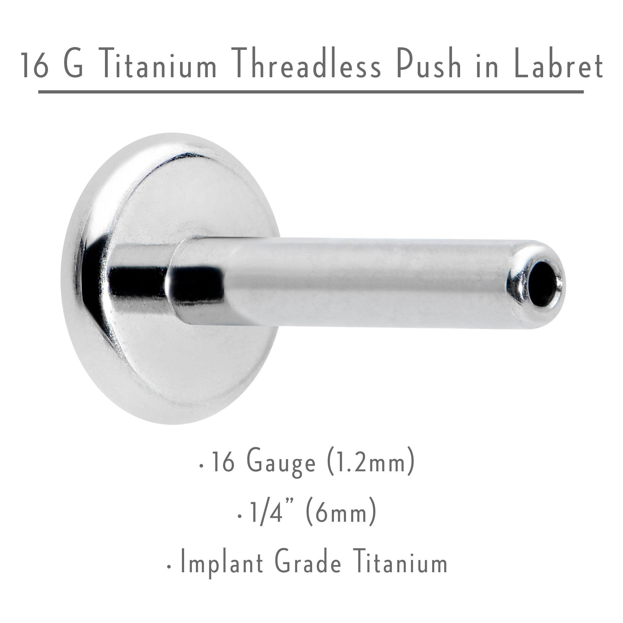 16G 1/4 G23 Titanium Threadless Post Only Labret Tragus