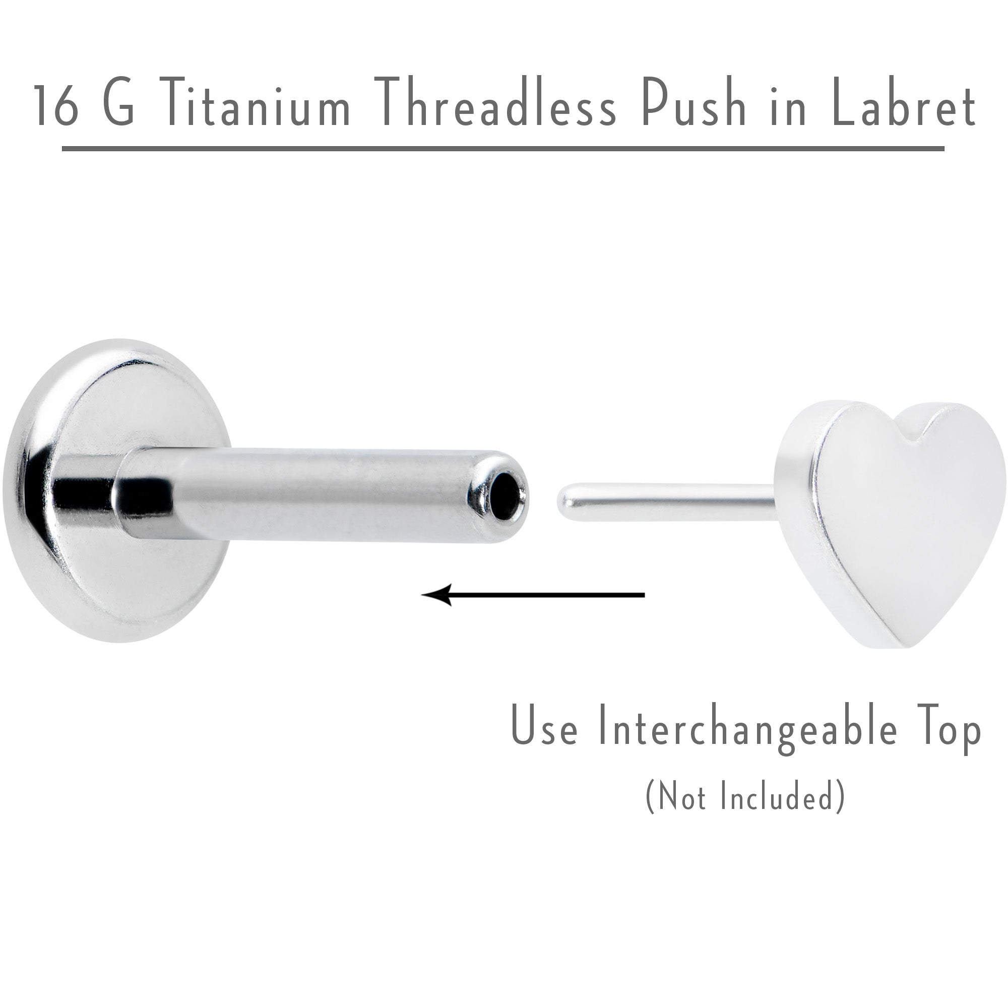 16G 1/4 G23 Titanium Threadless Post Only Labret Tragus
