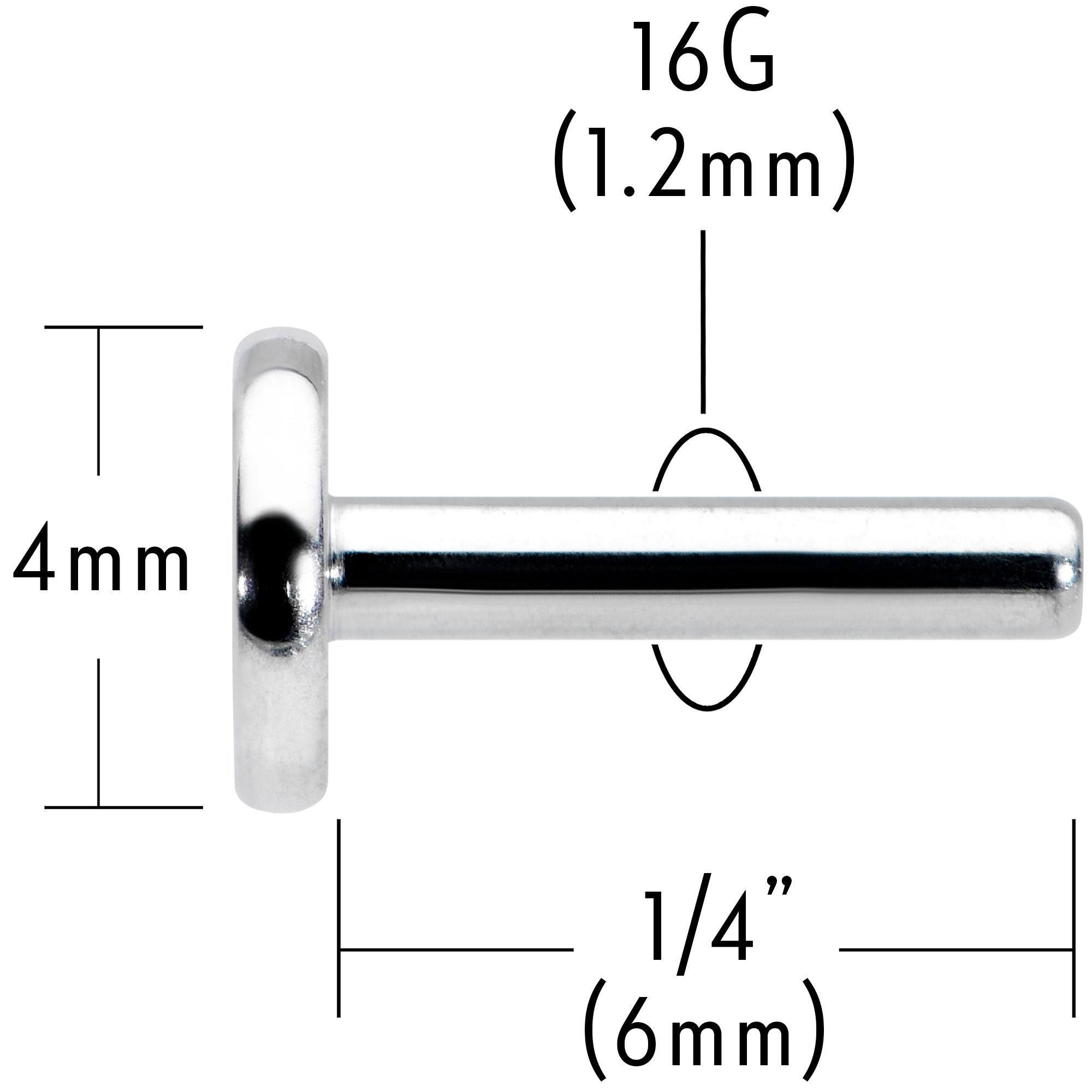 16G 1/4 G23 Titanium Threadless Post Only Labret Tragus