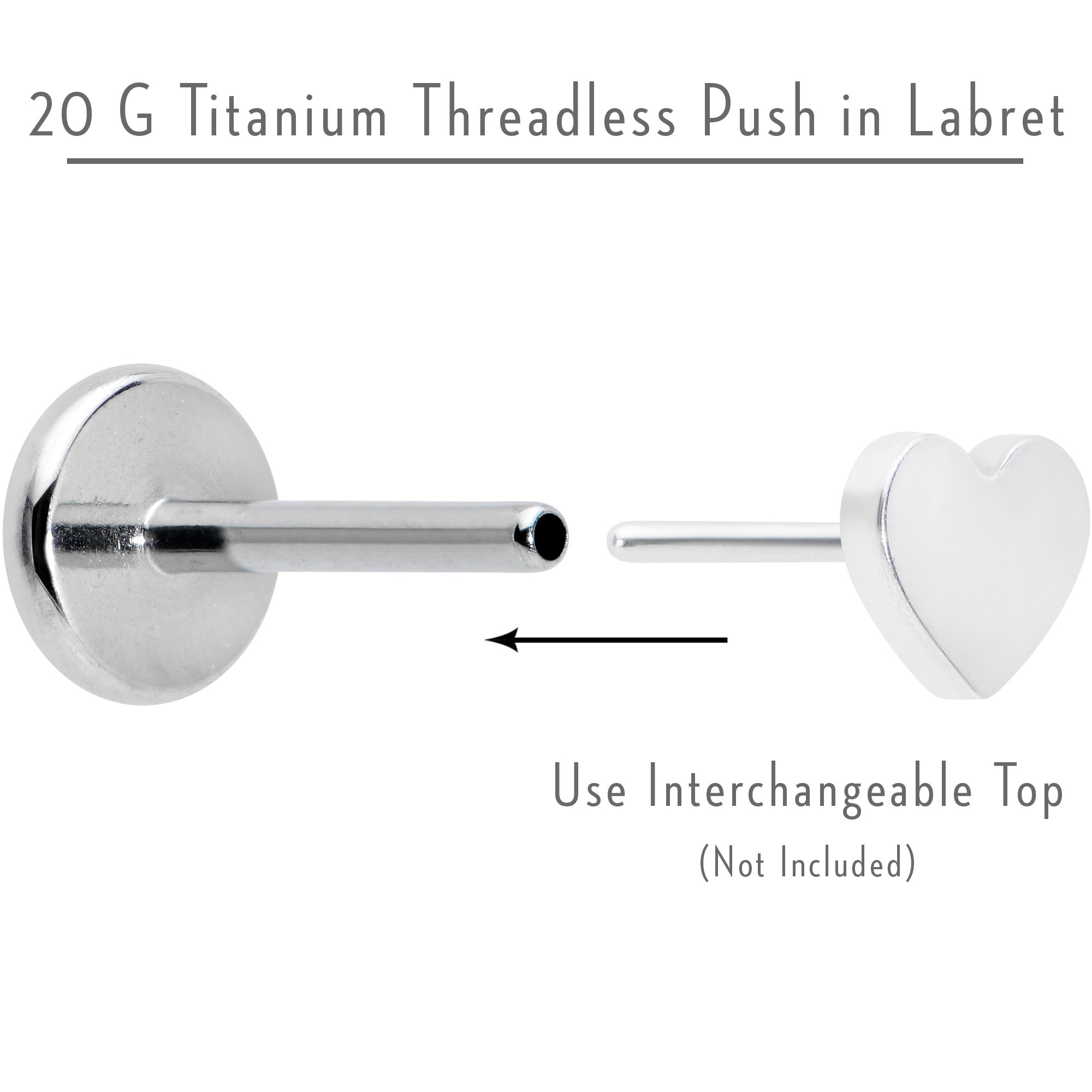 20G 1/4 G23 Titanium Threadless Post Only Labret Tragus Nose