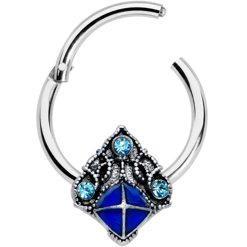 16G 3/8 Blue Gem Rococo Blue Hinged Segment Ring