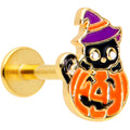 16G 5/16 Gold Tone Pumpkin Black Cat Halloween Labret Tragus