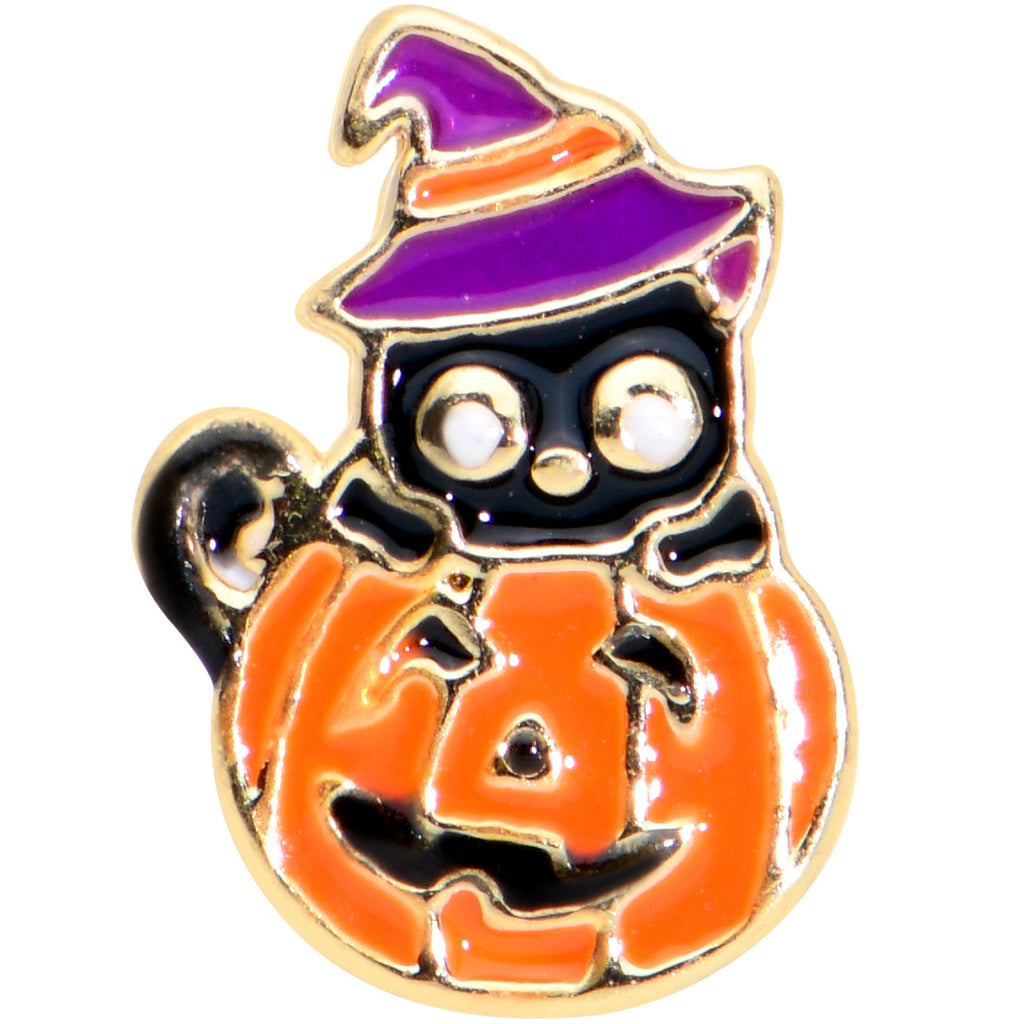 16G 5/16 Gold Tone Pumpkin Black Cat Halloween Labret Tragus