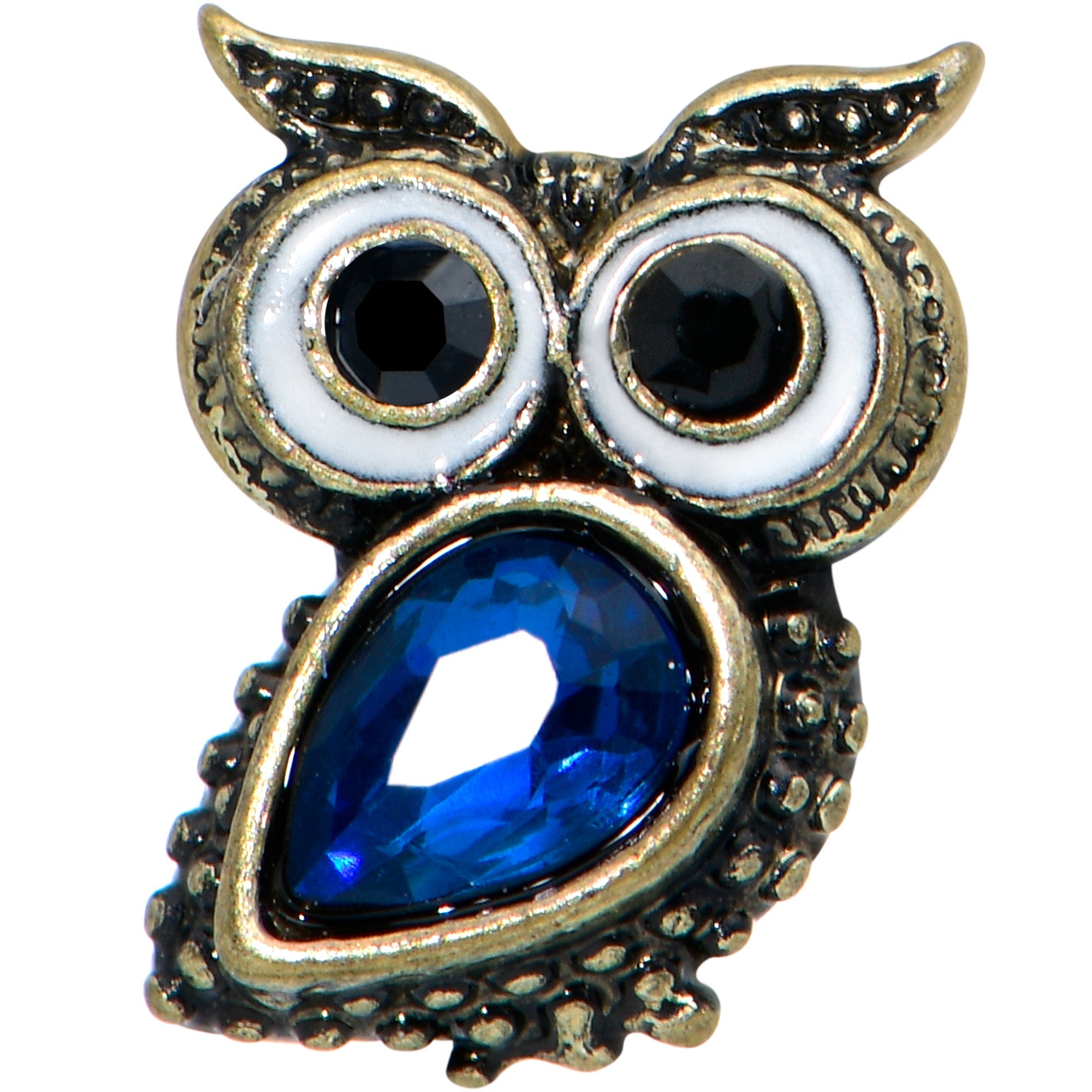 16G 1/4 Blue Gem Gold Tone Wide Eyed Owl Cartilage Tragus Earring