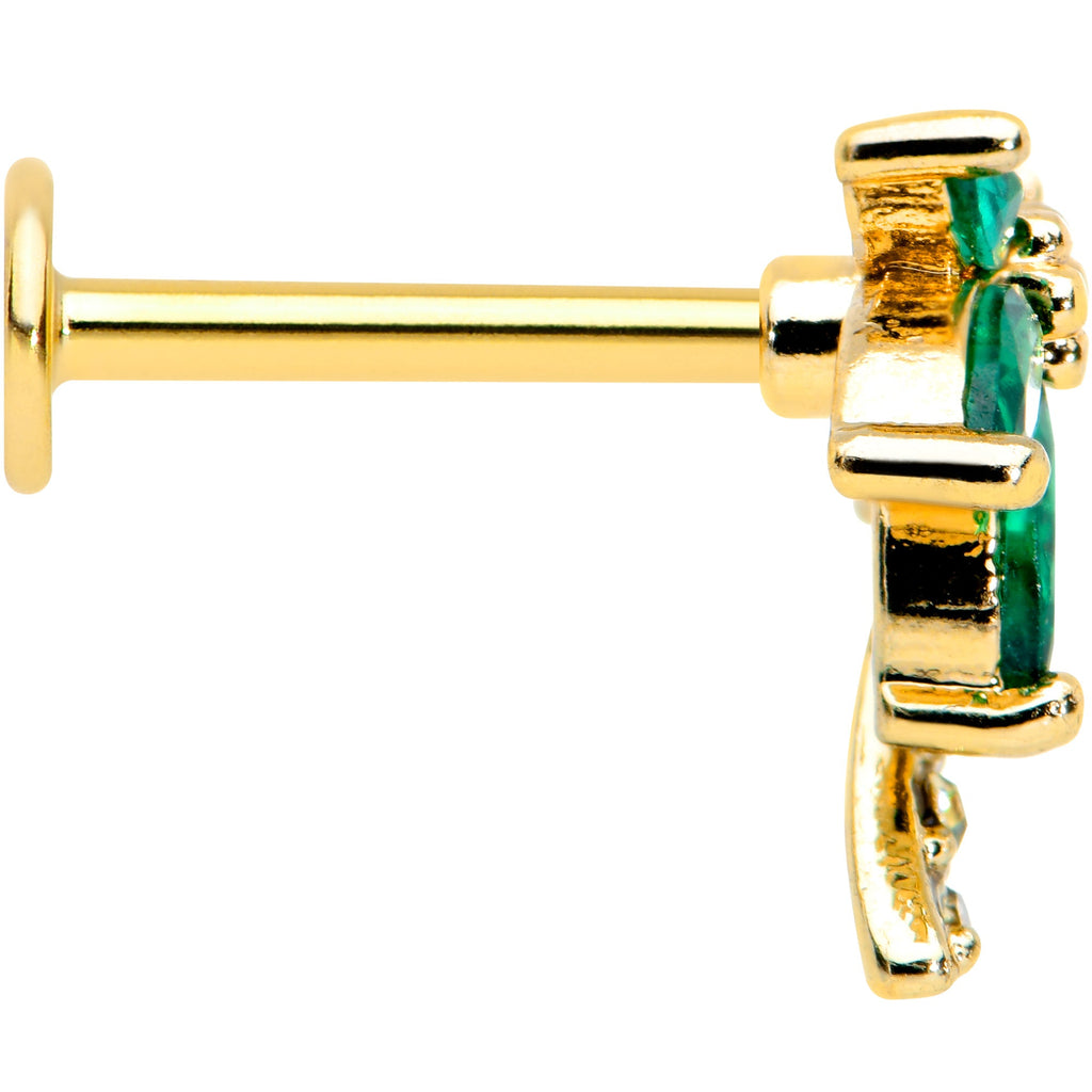 16G 5/16 Clear Green Gem Gold Tone Palm Tree Labret Monroe Tragus