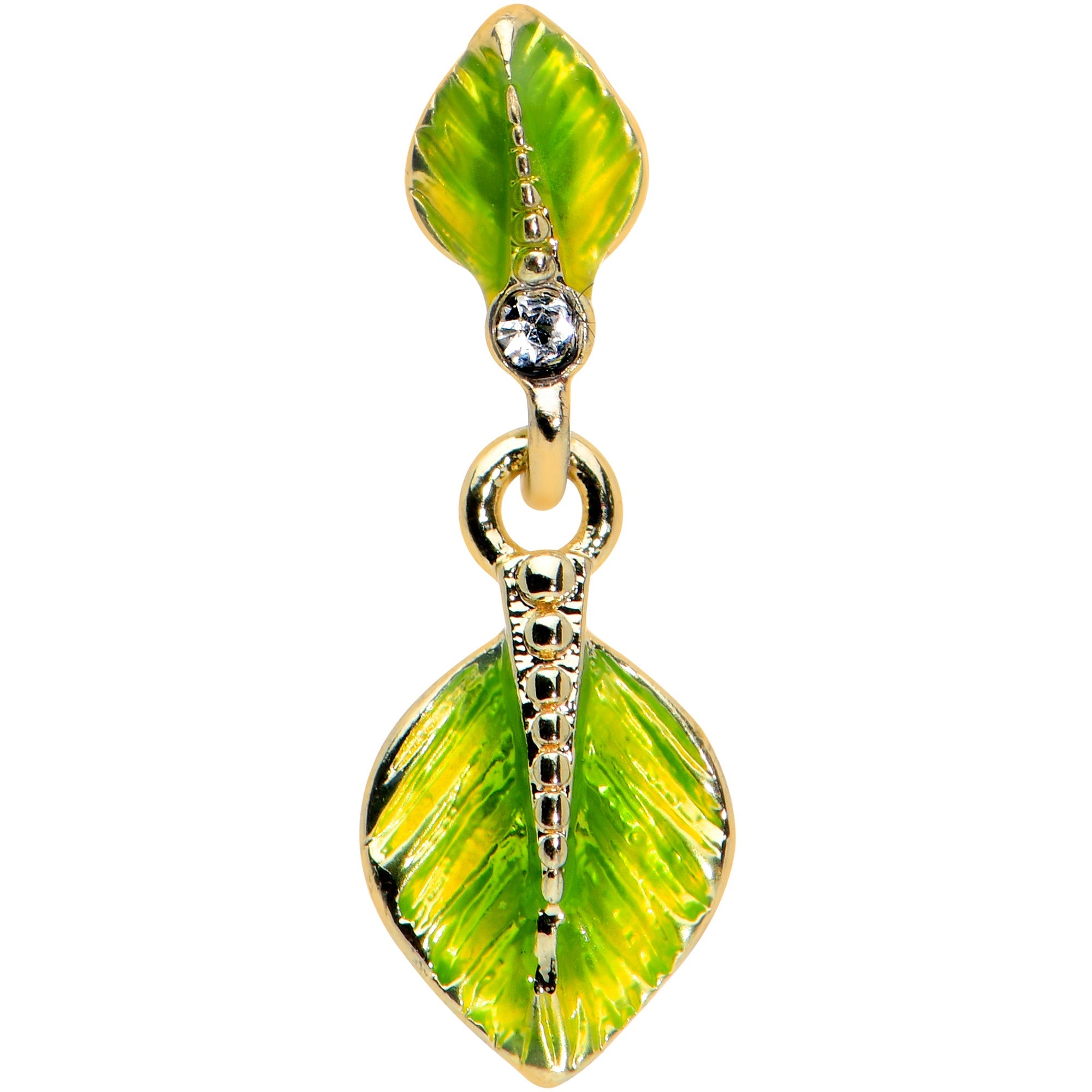 16G 1/4 Clear Gem  Gold Tone Lush Leaves Dangle Cartilage Tragus