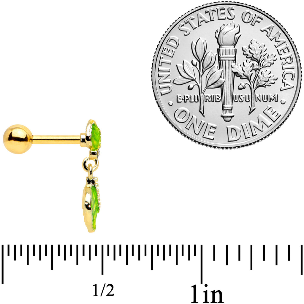16G 1/4 Clear Gem  Gold Tone Lush Leaves Dangle Cartilage Tragus
