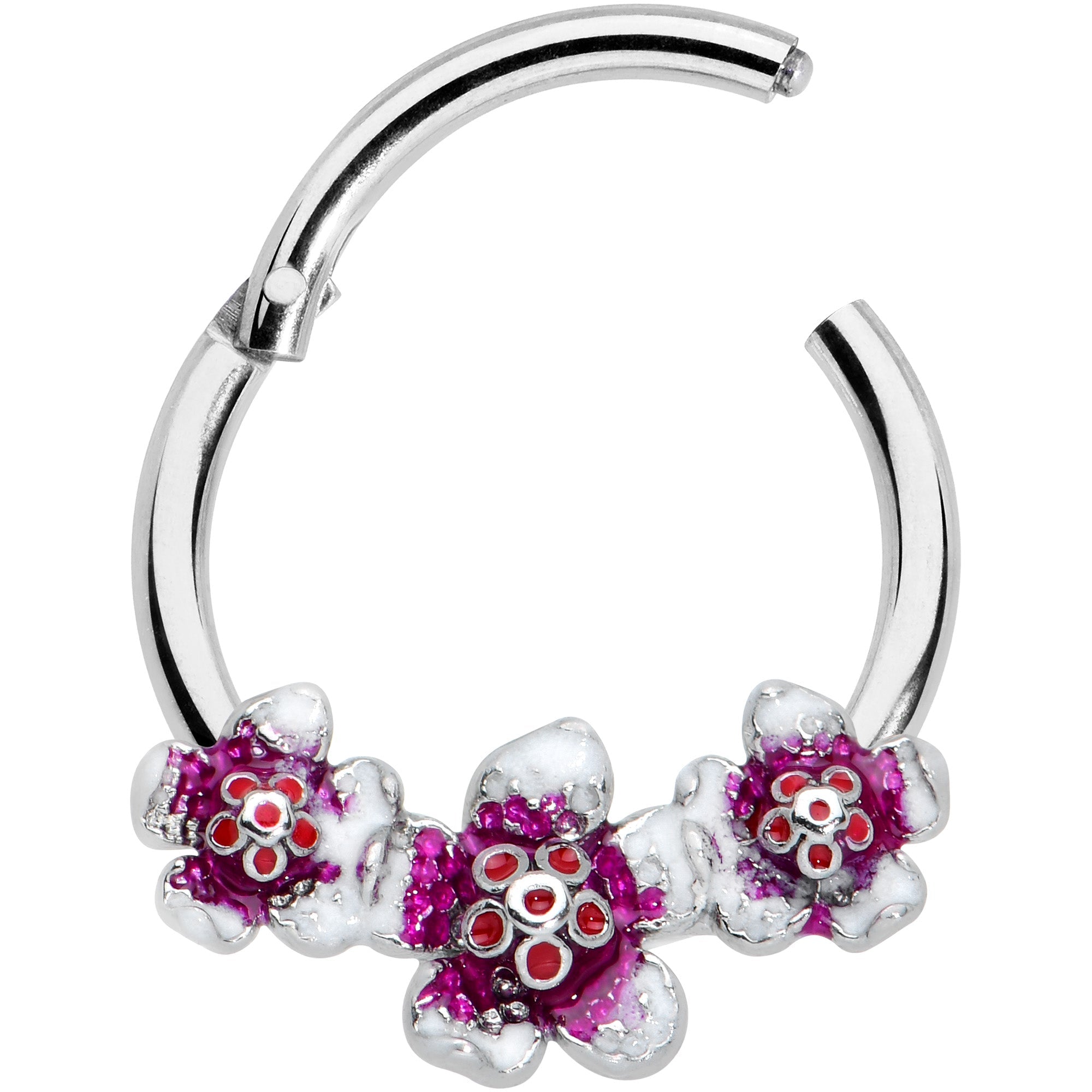 16G 3/8 Red Purple Double Flower Hinged Segment Ring