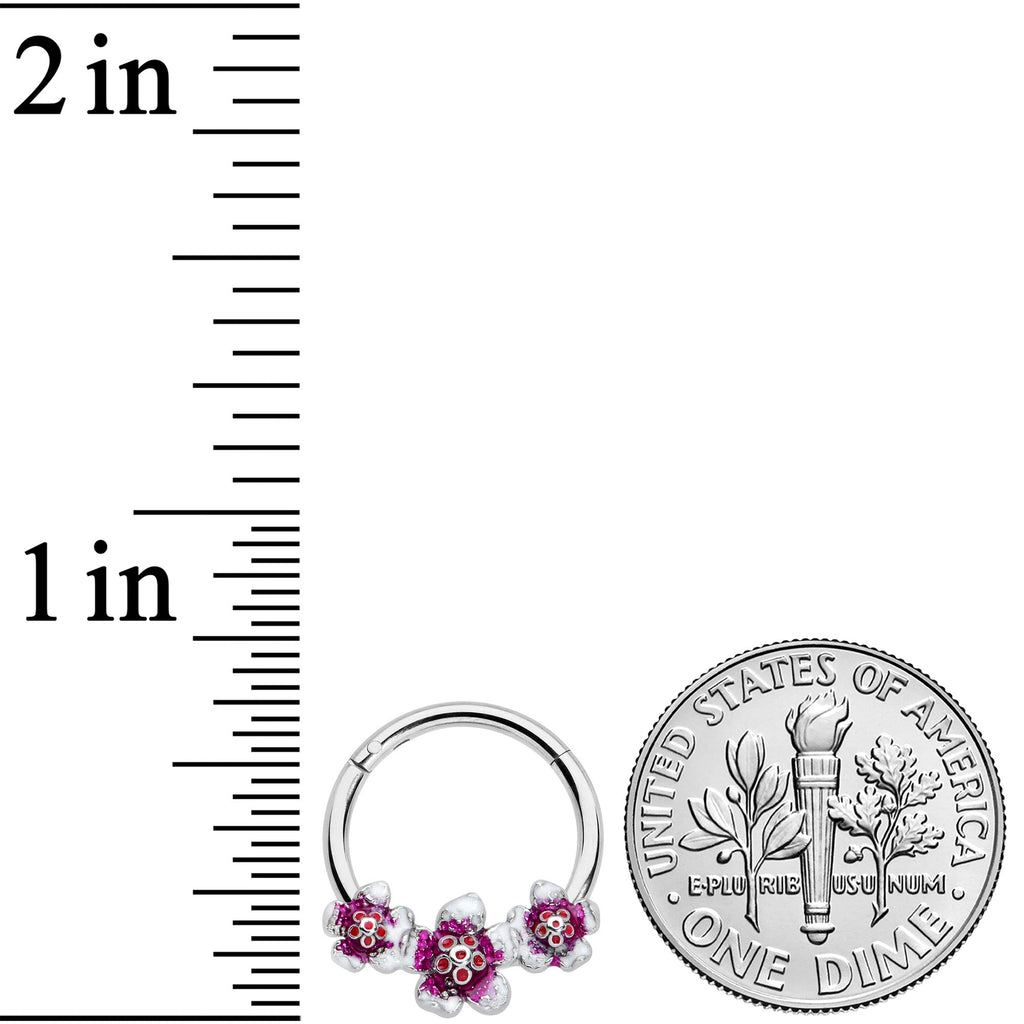 16G 3/8 Red Purple Double Flower Hinged Segment Ring