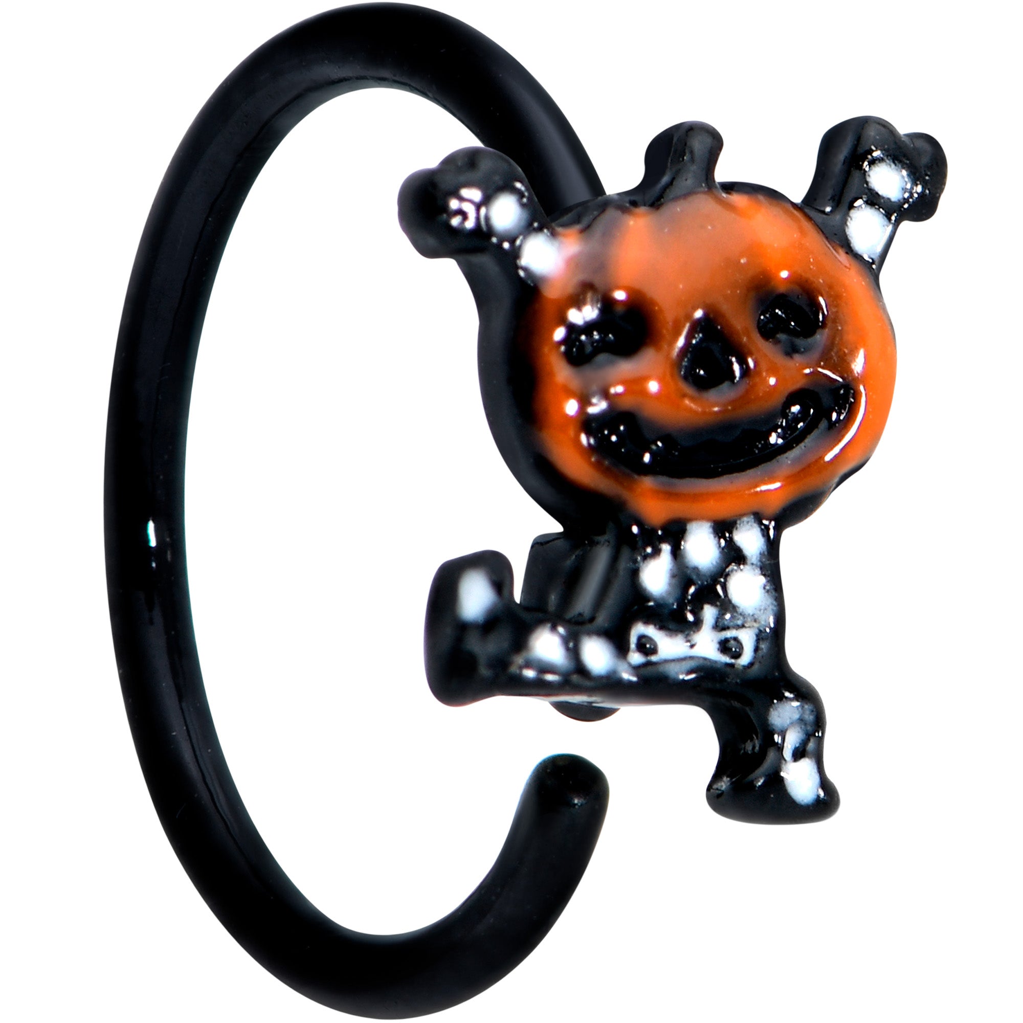 20G 5/16 Black Dancing Skeleton Pumpkin Halloween Nose Hoop