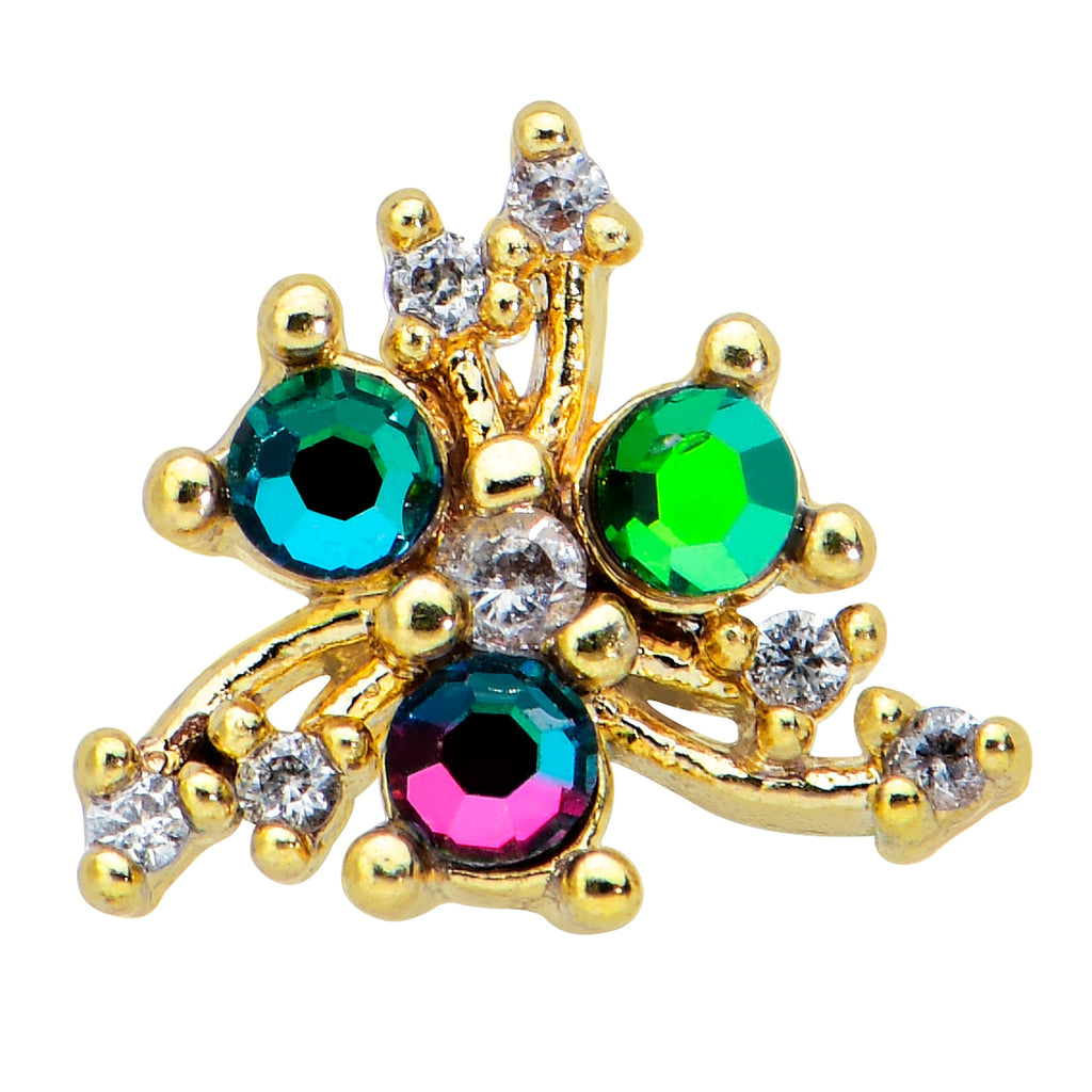 20G 7mm Purple Tourmaline Gold Tone Spray L Shape Nose Ring