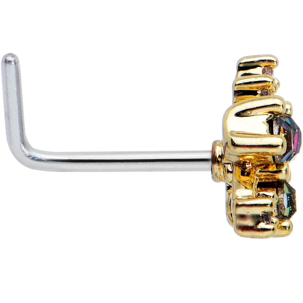 20G 7mm Purple Tourmaline Gold Tone Spray L Shape Nose Ring