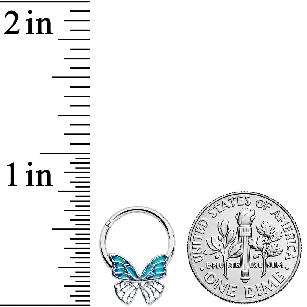 16G 3/8 Simple Blue Butterfly Wings Hinged Segment Ring