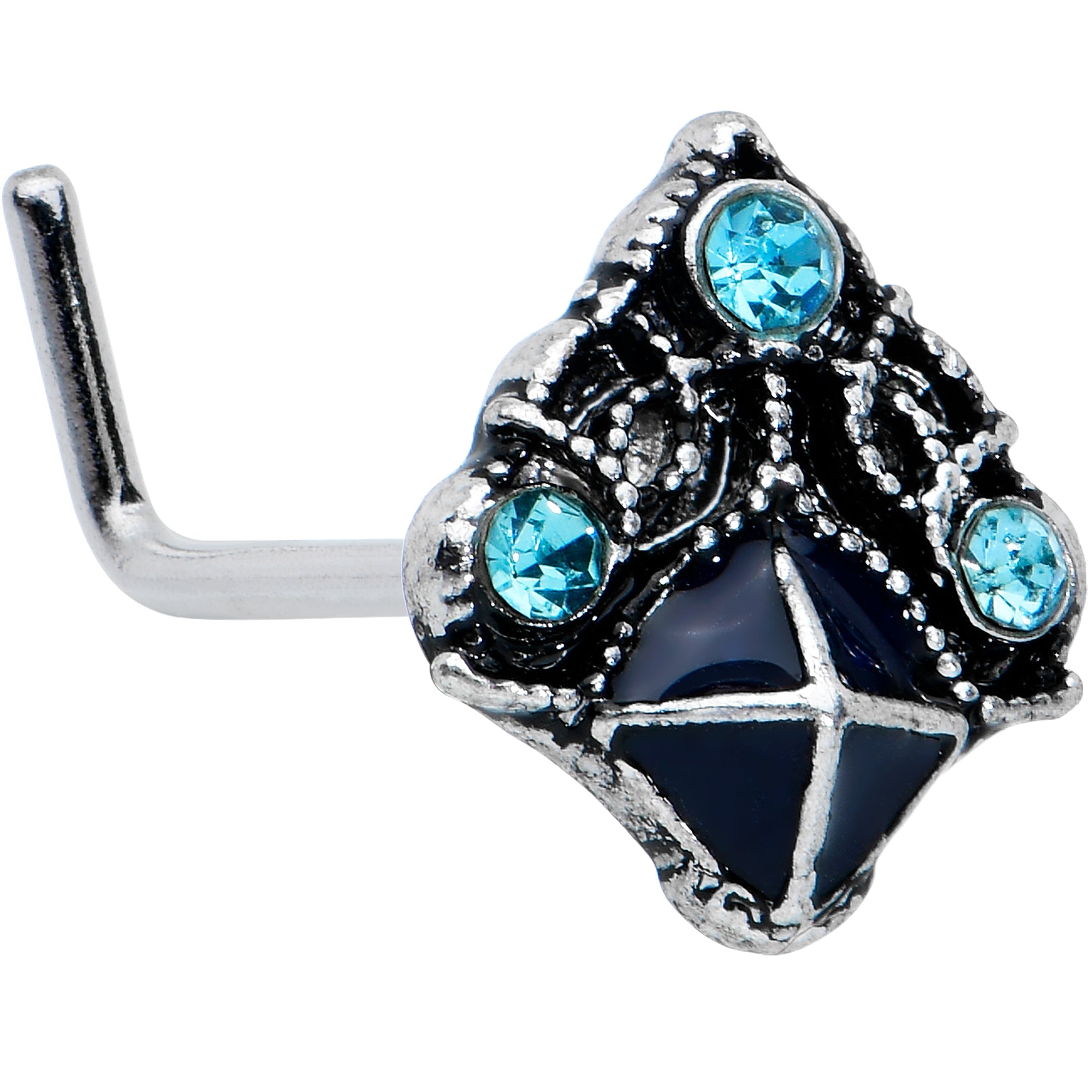 20G 7mm Blue Gem Rococo Blues Elegant L-Shape Nose Ring