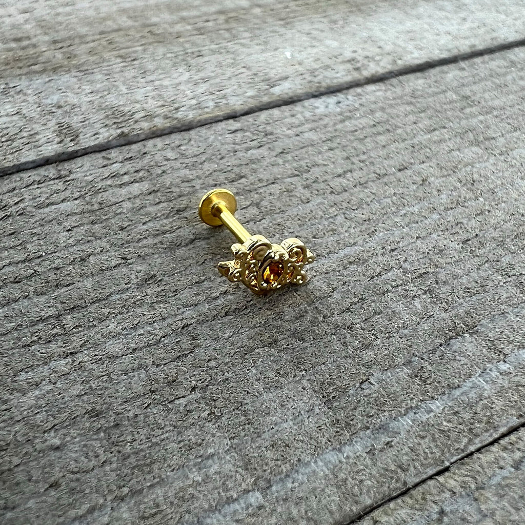 16G 5/16 Yellow Gem Gold Tone Duet Scroll Labret Monroe Tragus