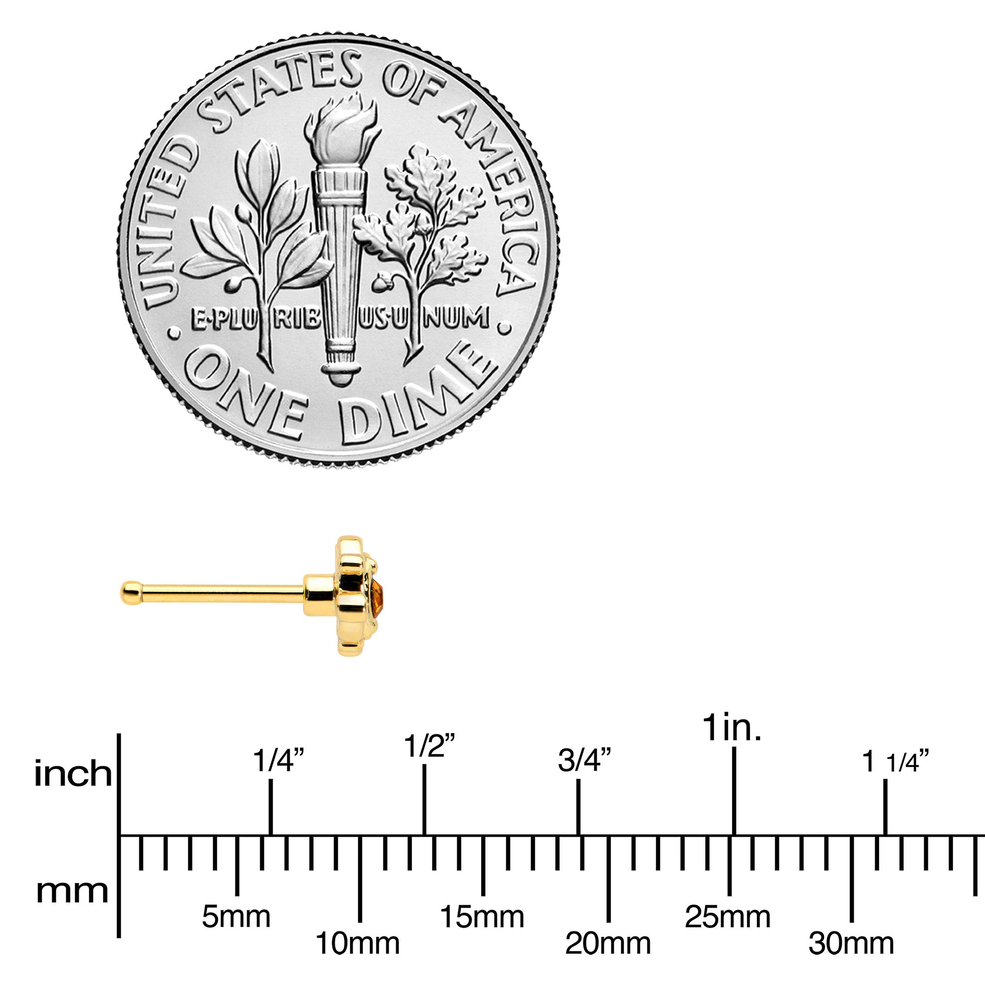 20G 1/4 Yellow Gem Gold Tone Duet Scroll Nose Bone