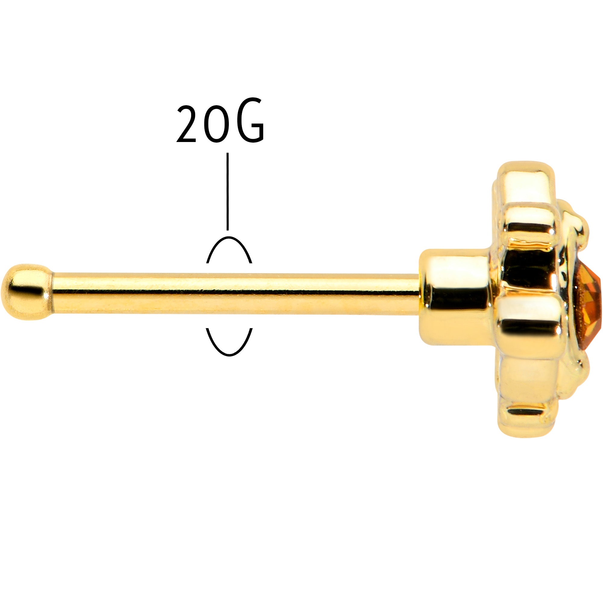 20G 1/4 Yellow Gem Gold Tone Duet Scroll Nose Bone