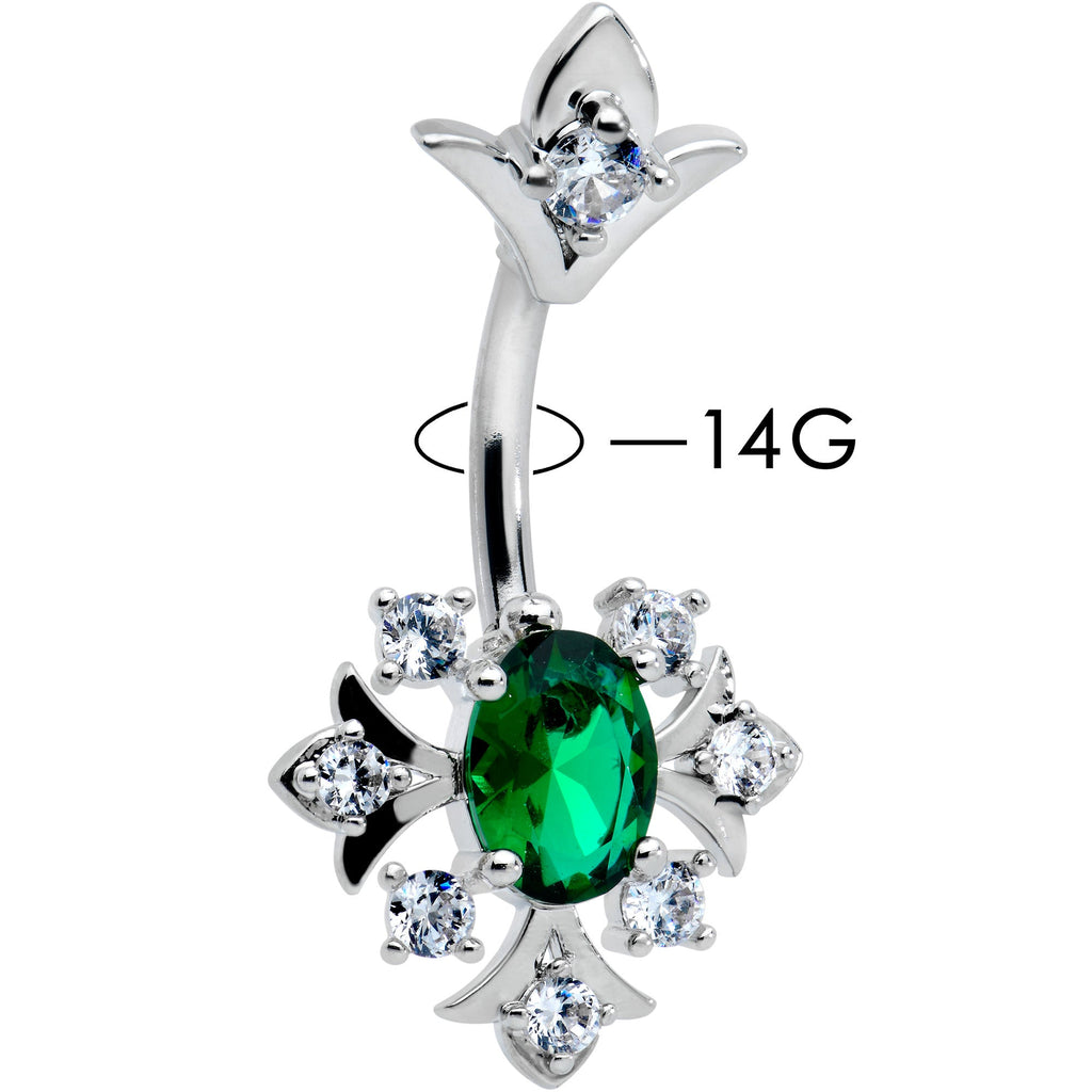 Green Clear Gem Ornate Art Deco Double Mount Belly Ring
