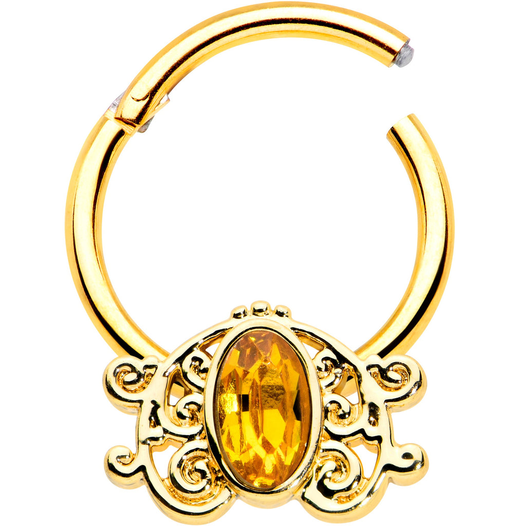 16G 3/8 Yellow Gem Gold Tone Duet Scroll Hinged Segment Ring